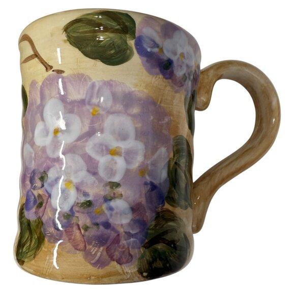 Hand-Painted Ceramic Mugs Hydrangeas 16 Oz Purple Floral Cottage Farmhouse - Picture 2 of 16